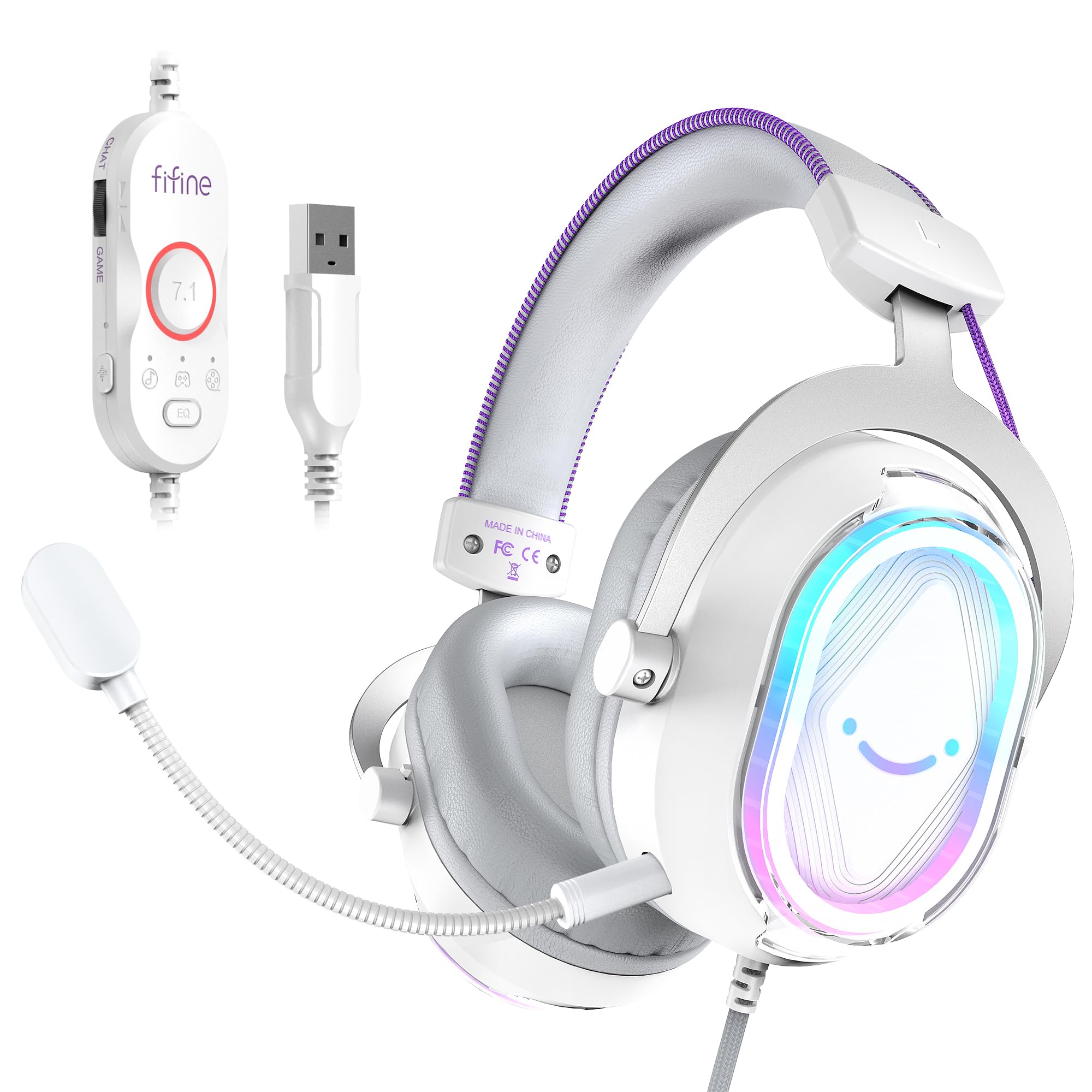 Amazon.com: FIFINE USB Gaming Headset: Flowing RGB Lighting - 7.1